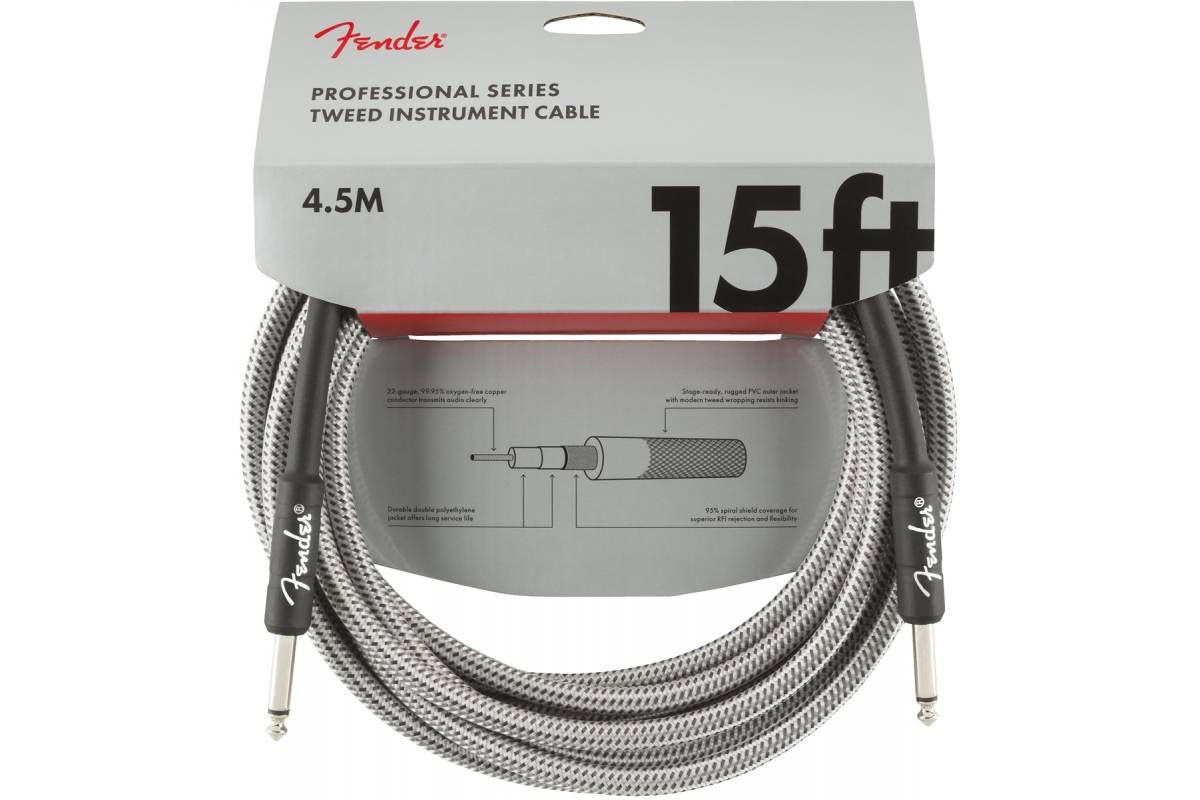 г /   FENDER CABLE PROFESSIONAL SERIES 15' WHITE TWEED